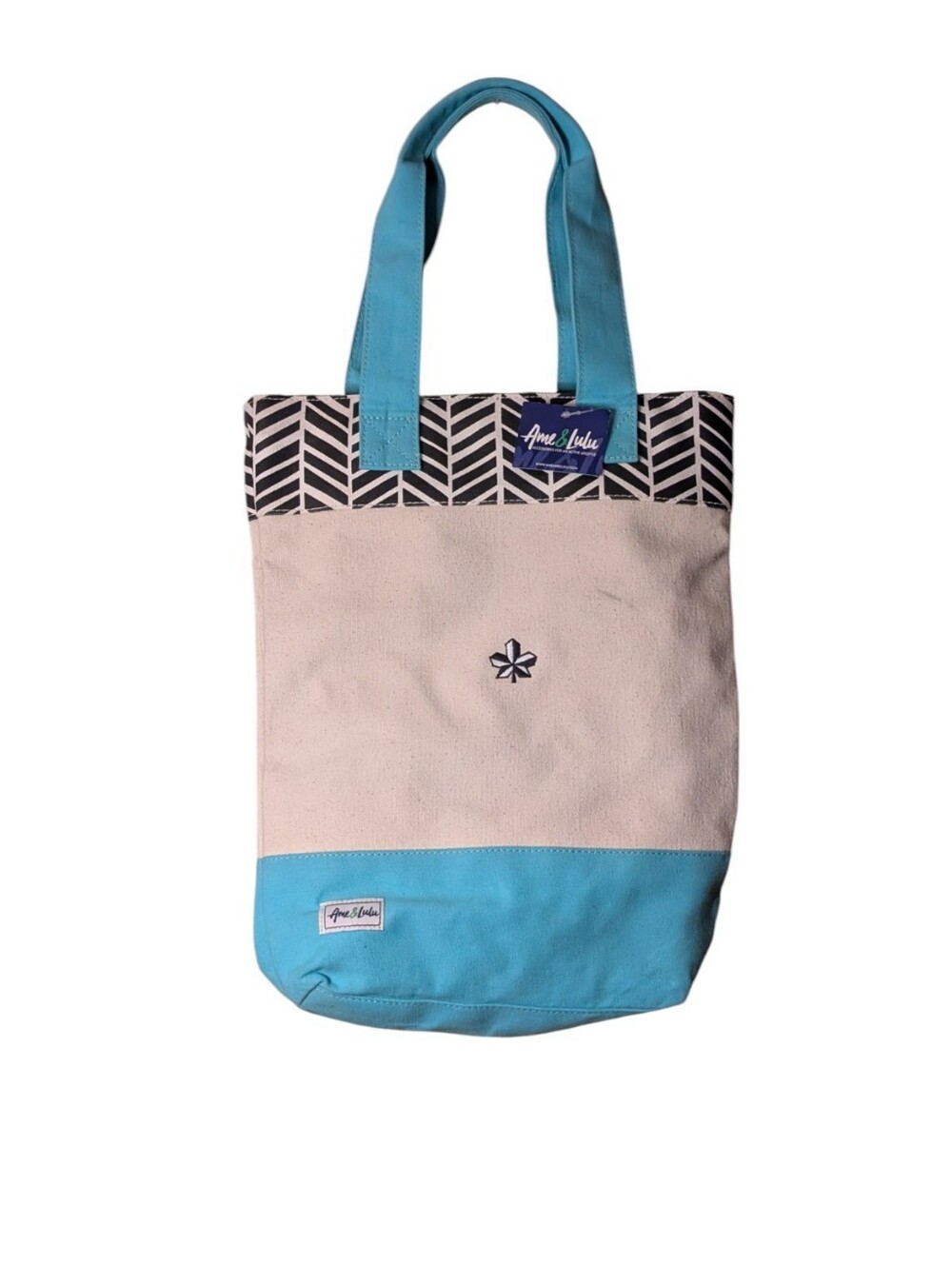 Ame & Lulu Canvas B.Y.O.B. Double Wine Tote Bag – Teal Chevron & Sand WT089